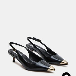 Elegant Black and Gold Slingback Heels Steve Madden